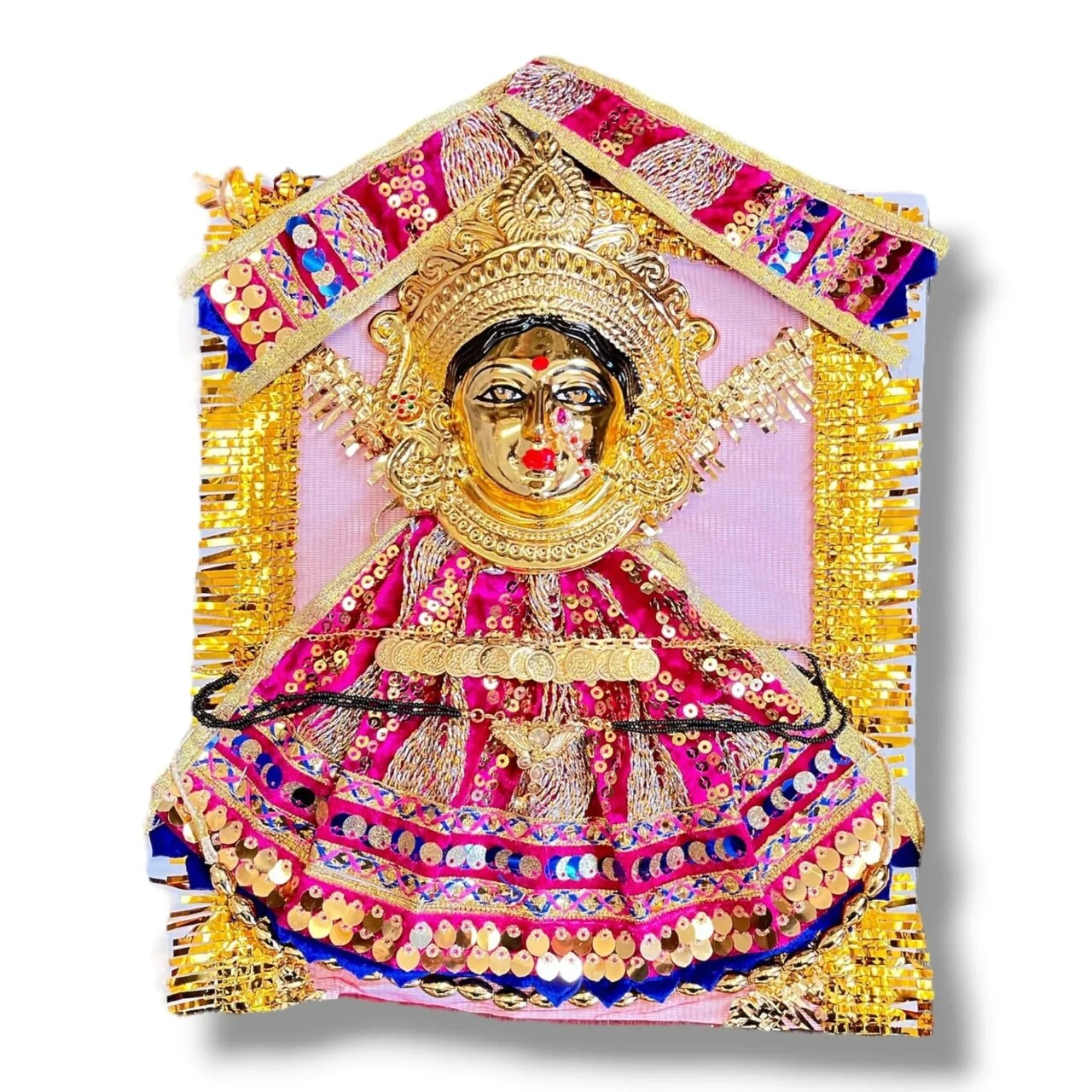 Varalaxmi Goddess Face Set Devi Mata Mukhota Mahalaxmi Face Velvet Idol Gotta with Embroidery Dress Jewelry for Vara Lakshmi Vratam Navaratri Margashirsha Vratha Pooja Temple